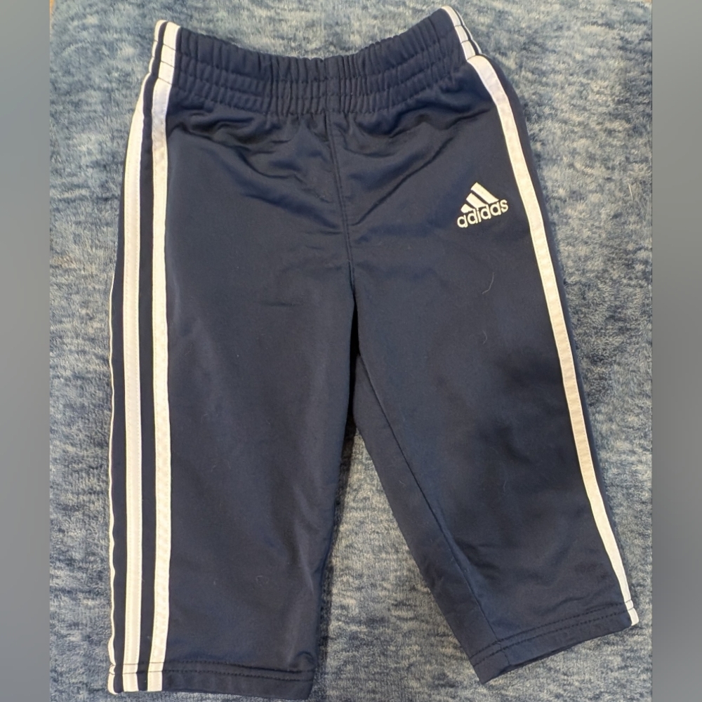 Adidas 18M Kids Dark Blue Track Pants with White Stripes